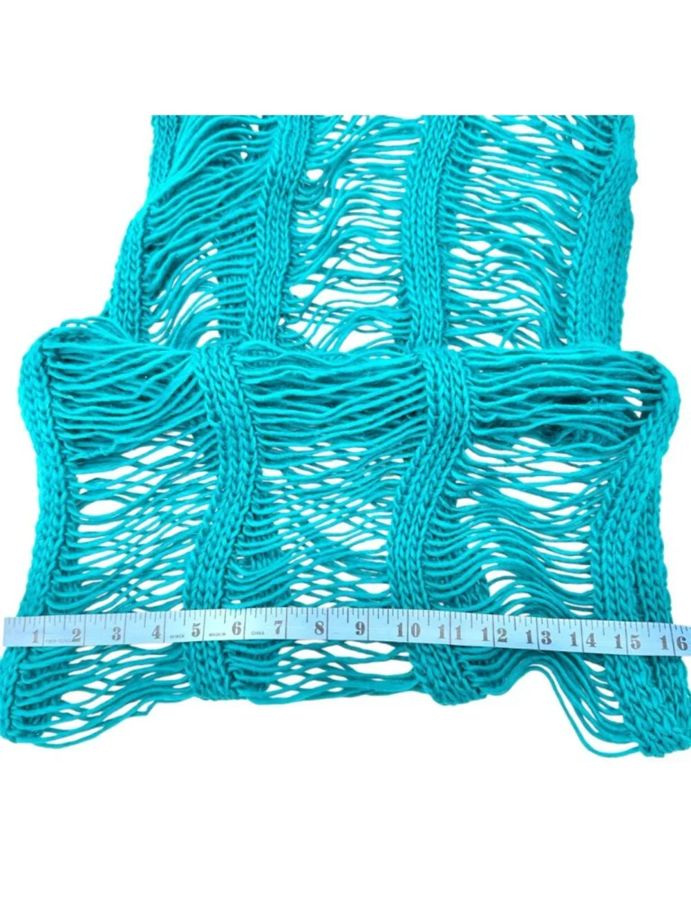 Mark Open Knit Infinity Scarf Aquamarine Acrylic Lightweight Fringe Loop 68